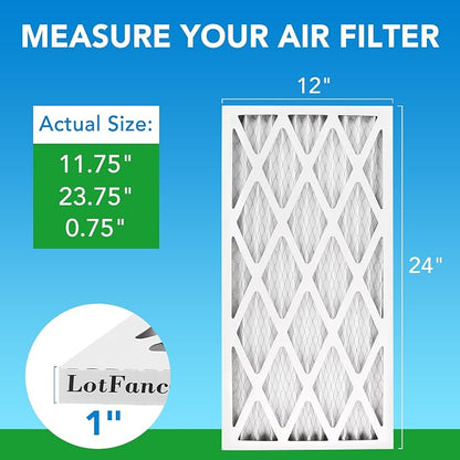 LotFancy 12x24x1 Air Filter MERV 8 6-Pack, Electrostatic Pleated Furnace & AC - Image 2