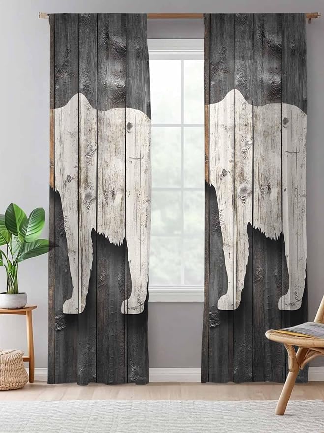 Sheer Curtains 84 Inches Long, Vintage White Brown Bear Semi Sheer Curtains - Image 5