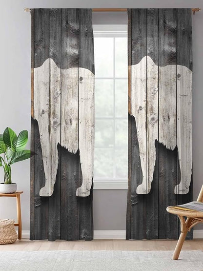 Sheer Curtains 84 Inches Long, Vintage White Brown Bear Semi Sheer Curtains - Image 5
