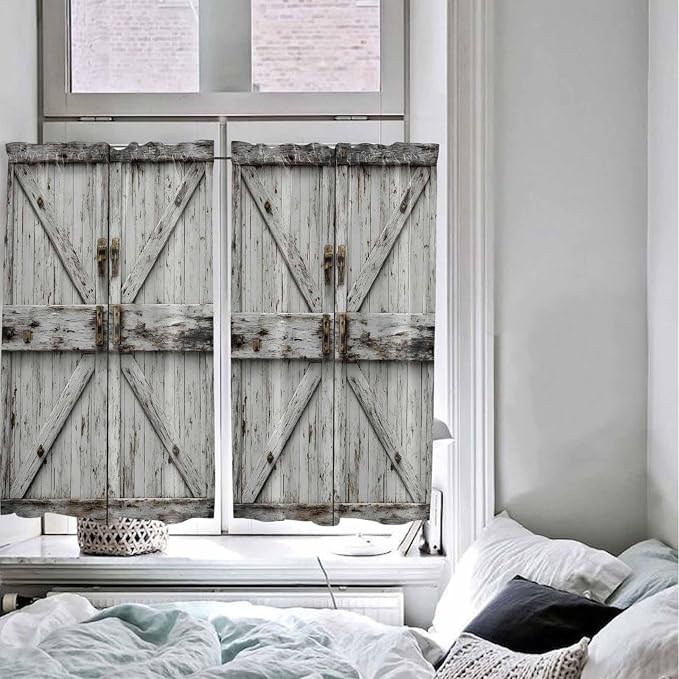 Vintage Gate Kitchen Curtains 54 Inches Length, Farmhouse Wooden Grain Shabby - Image 5