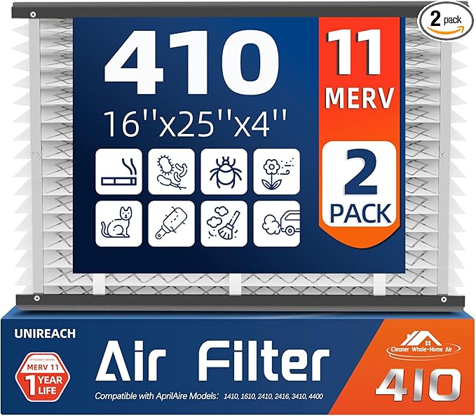 2 Pack 410 Replacement Air Filter, MERV 11, Actual Size: 16"x28"x4", Nominal by UNIREACH