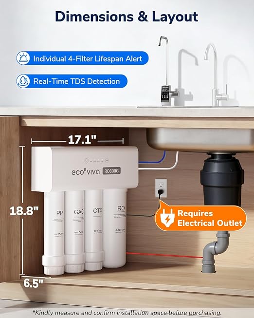 Ecoviva 800GPD UnderSink Reverse Osmosis System, German Design - Image 8