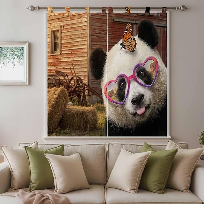 Farm Panda Bathroom Curtains 63 Inch Length, Window Curtains Tab Top, Farmhouse - Image 9