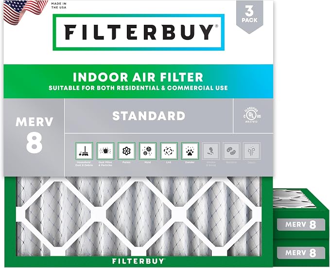 Filterbuy 16x16x2 Air Filter MERV 8 Essential Dust & Allergy Defense, by Filterbuy