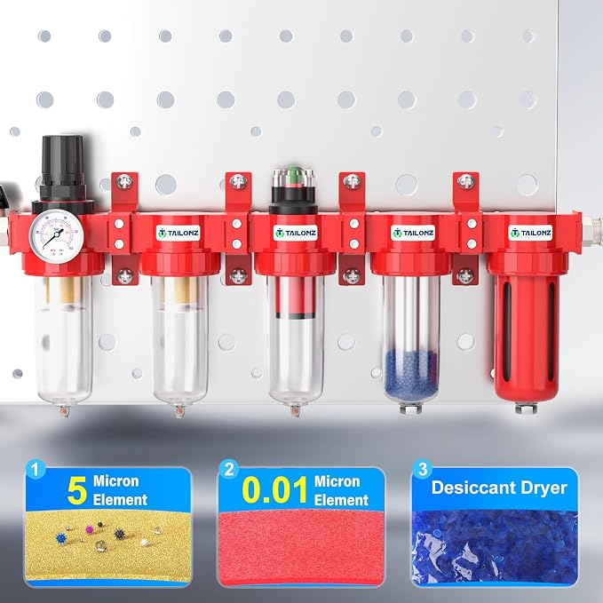 TAILONZ PNEUMATIC 0-150PSI 1/4 Inch NPT Red Industrial Grade 5 Stage Air Drying - Image 4
