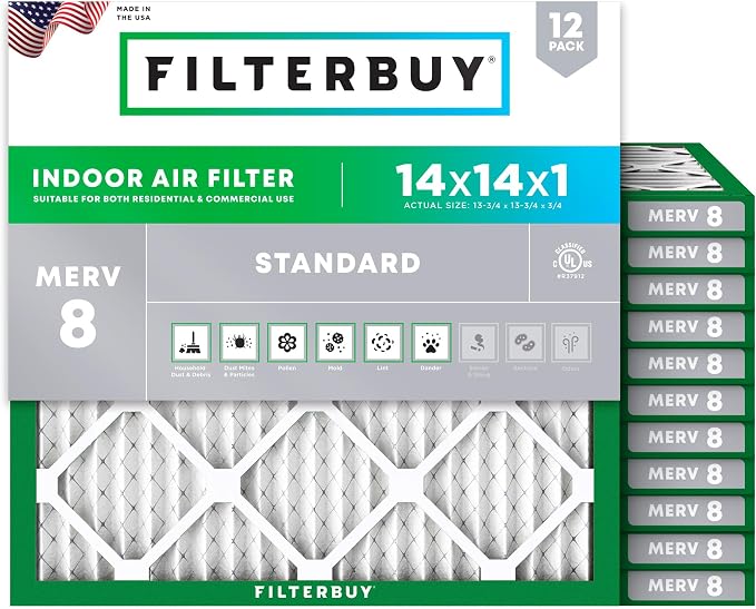 Filterbuy 14x14x1 Air Filter MERV 8 Essential Dust & Allergy Defense, by Filterbuy
