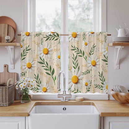Spring Daisy Kitchen Curtains, Country Watercolor Flower Leaf Plant Light by Unknown