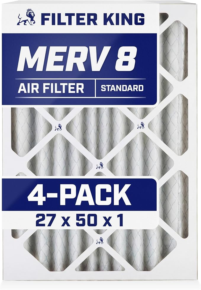 Filter King 27x50x1 Air Filter | 4-PACK | MERV 8 HVAC Pleated A/C Furnace by FilterKing