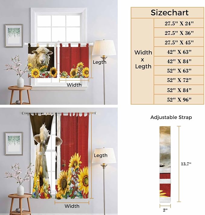 Sheep Flowers Living Room Curtains 96 Inch Length, Window Curtains Tab Top - Image 8