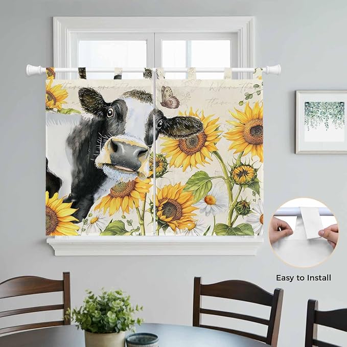 Yellow Sunflowers Bedroom Curtains 63 Inch Length, Window Curtains Tab Top - Image 4