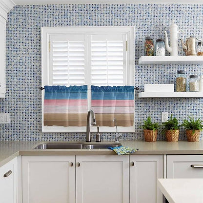 Blue Pink Brown Gradient Wood Grain Window Valance Curtains, Vintage Wood Board - Image 8