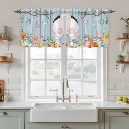 Easter Kitchen Tier Curtains 36 Inch Long 2 Panel Set, Rod Pocket Half Window - Image 3