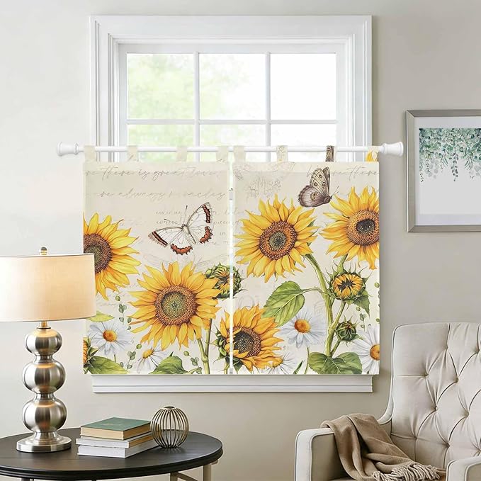 Farm Sunflowers Bedroom Curtains 63 Inch Length, Window Curtains Tab Top - Image 2