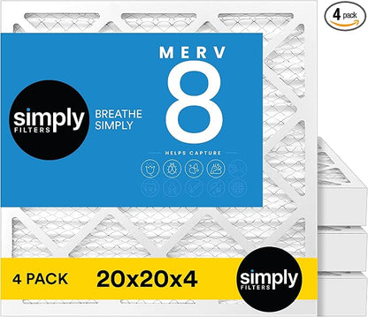 Simply 20x20x4 Air Filter, MERV 8, 4 Pack, Furnace Air Filter by SimplyFilters