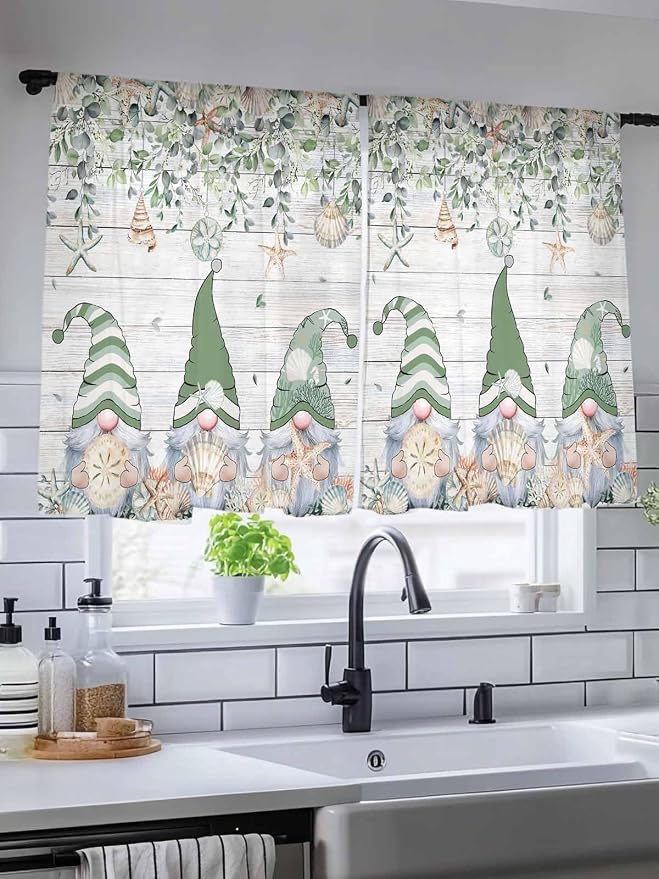 Sheer Curtains 54 Inch Length, Coastal Eucalyptus Leaf Semi Sheer Curtains - Image 5