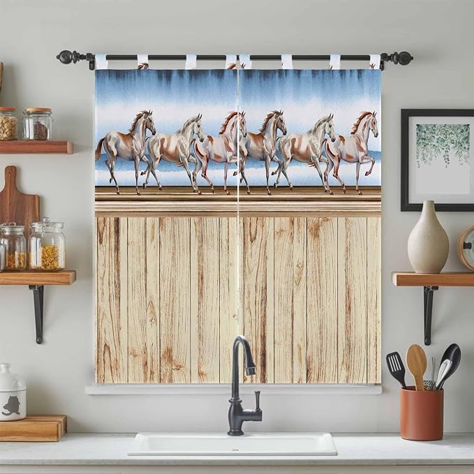 Western Horse Bathroom Curtains 63 Inch Length, Window Curtains Tab Top - Image 3