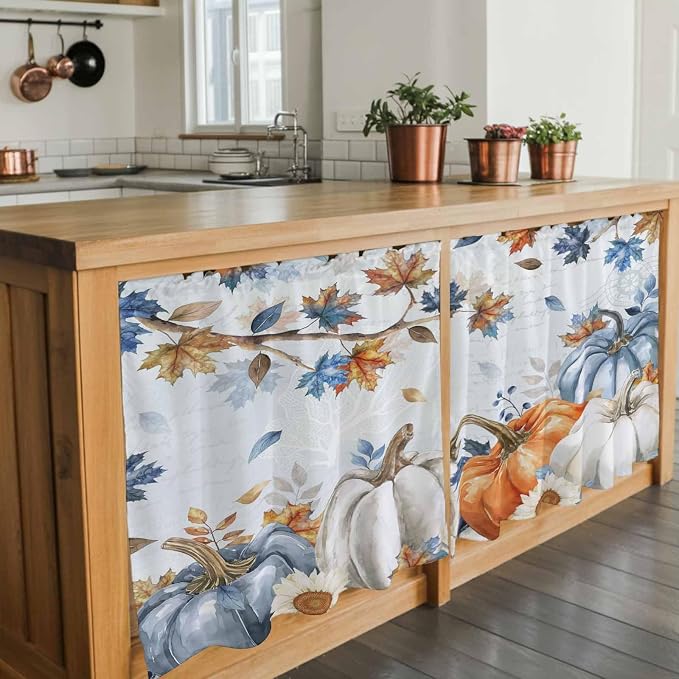 Fall Blue Maple Kitchen Tier Curtains 24 Inch Long 2 Panel Set, Rod Pocket Cafe - Image 7