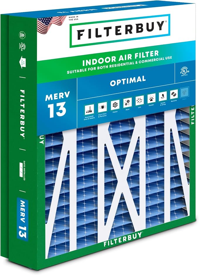 Filterbuy 21x21.5x5 Air Filter MERV 13 Optimal Smoke & Allergy Defense by Filterbuy