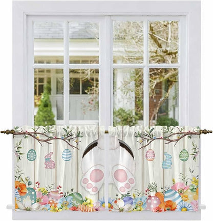 Easter Kitchen Tier Curtains 36 Inch Long 2 Panel Set, Rod Pocket Half Window - Image 2