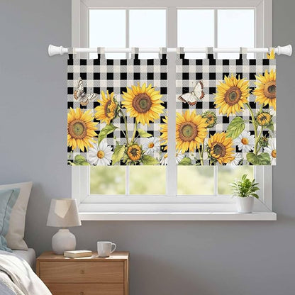 Sunflowers Kitchen Curtains 24 Inch Length, Small Window Curtains Tab Top - Image 9