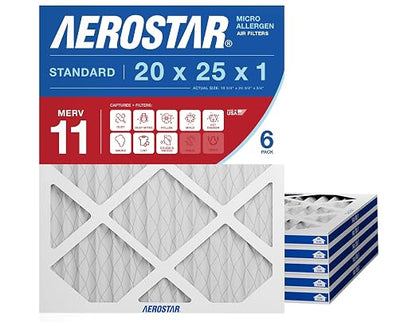 Aerostar 20x25x1 MERV 11 Air Filter, ACTUAL SIZE, Air Conditioning & Furnace by AirFiltersDelivered