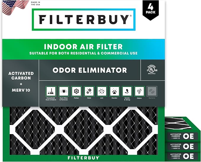 Filterbuy 14x14x1 Air Filter MERV 10 Odor & Allergy Defense by Filterbuy