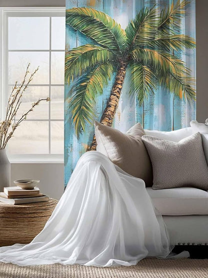 Sheer Curtains 63 Inch Length, Coastal Beach Tree Semi Sheer Curtains Light - Image 4