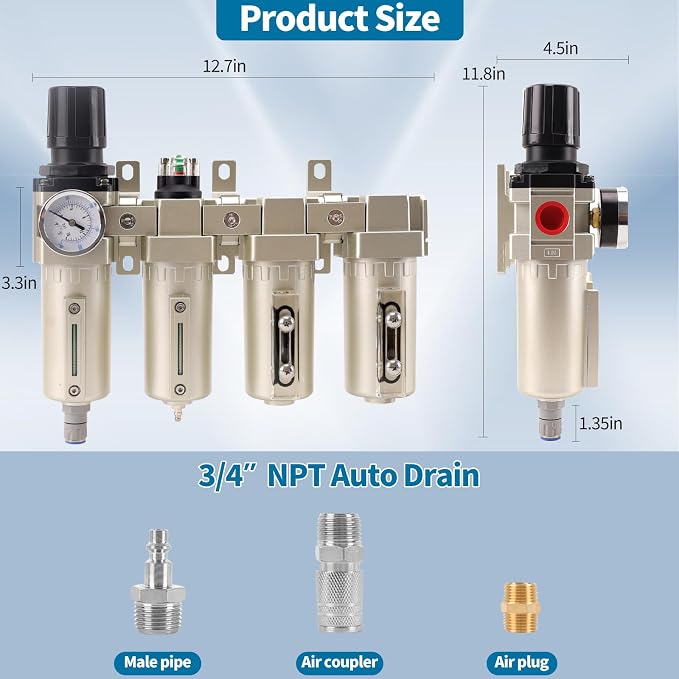 3/4" NPT Industrial Grade 4 Stage Air Compressor Drying System, 0-240 PSI - Image 7