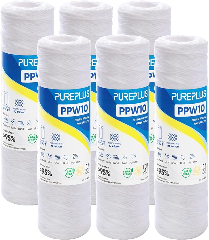 PUREPLUS 10 Micron 10"x2.5" Whole House String Wound Sediment Filter by PUREPLUS