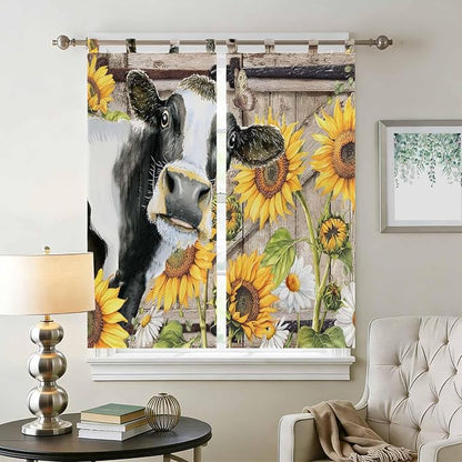 Retro Farmhouse Flower Bathroom Curtains 63 Inch Length, Window Curtains Tab Top - Image 2