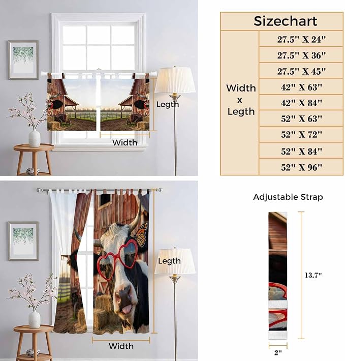 Farm Cows Bedroom Curtains 72 Inch Length, Window Curtains Tab Top, Farmhouse - Image 8
