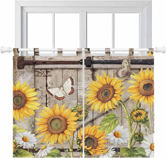 Farmhouse Sunflowers Bedroom Curtains 63 Inch Length, Window Curtains Tab Top by Unknown
