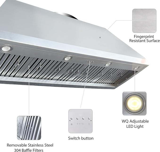 CT Copper Tailor Sloped Copper Vent Hood Wall Mount, 1260 CFM Exhaust Fan - Image 7
