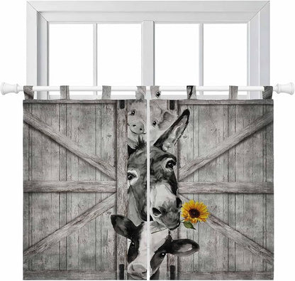 Funny Farm Animals Kitchen Curtains 45 Inch Length, Short Cafe Window Curtains by Unknown