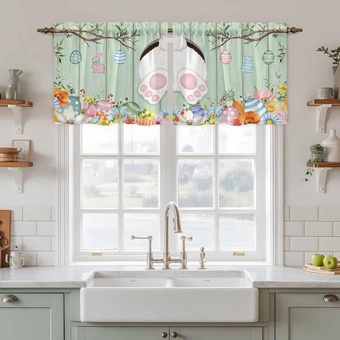 Easter Kitchen Tier Curtains 24 Inch Long 2 Panel Set, Rod Pocket Cafe Small - Image 3