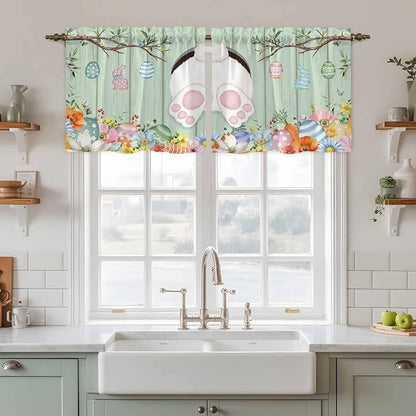 Easter Kitchen Tier Curtains 36 Inch Long 2 Panel Set, Rod Pocket Half Window - Image 3