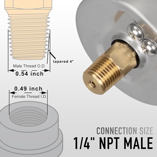 0 to 100 Psi Pressure Gauge, Glycerin Liquid Filled, 2.5 inch Dial, 1/4" NPT - Image 5