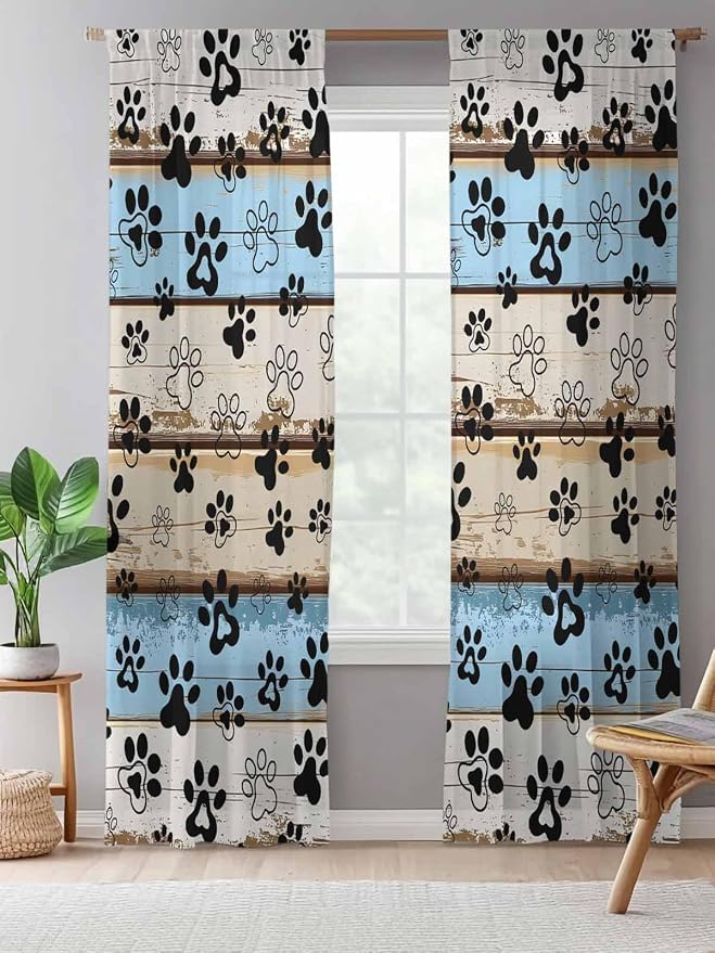Sheer Curtains 84 Inches Long, Vintage Farmhouse Rustic Wooden Grain Privacy - Image 5