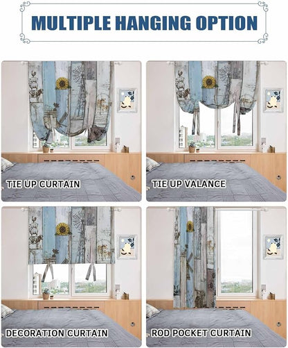 Tie Up Curtains for Windows, Farmhouse Barn Sunflowers Retro Thermal Insulated - Image 5