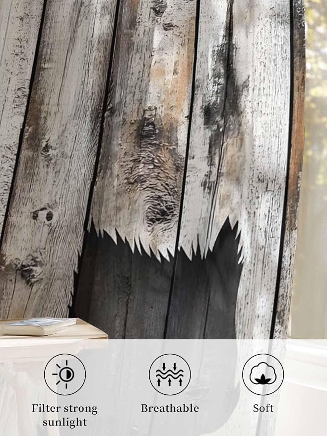 Sheer Curtains 108 Inches Long, Farmhouse Country Vintage Wood Grain Privacy - Image 6