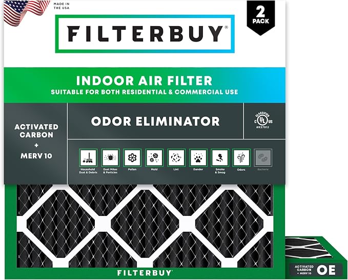 Filterbuy 10x10x1 Air Filter MERV 10 Odor & Allergy Defense by Filterbuy