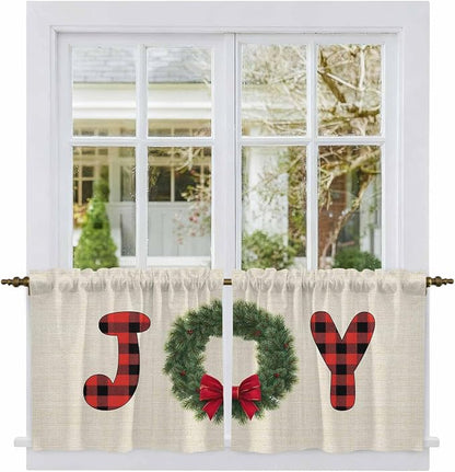 Red Green Christmas Kitchen Tier Curtains 24 Inch Long 2 Panel Set, Rod Pocket - Image 2