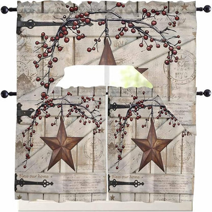 Village Stars Swag Kitchen Curtains Valance and Tier Set, Vintage Rust Yellow by Unknown