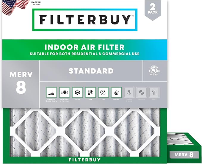 Filterbuy 10x10x2 Air Filter MERV 8 Essential Dust & Allergy Defense, by Filterbuy