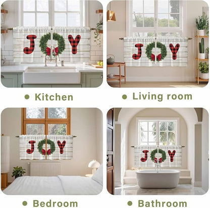 Christmas Wreaths Kitchen Tier Curtains 24 Inch Long 2 Panel Set, Rod Pocket - Image 8