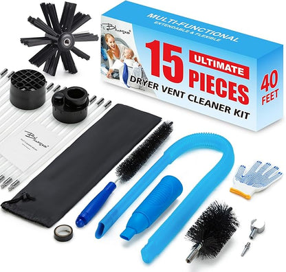 BLuesea Dryer Vent Cleaner Kit, 15-Piece Ultimate Dryer Cleaning Kit Include 40 by Bluesea