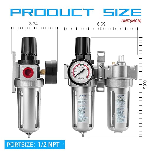 NANPU 1/2" NPT Air Filter Pressure Regulator Lubricator Dryer Gauge Kit - Image 6