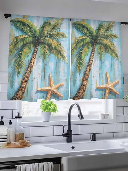 Sheer Curtains 45 Inch Length, Coastal Beach Tree Semi Sheer Curtains Light - Image 5