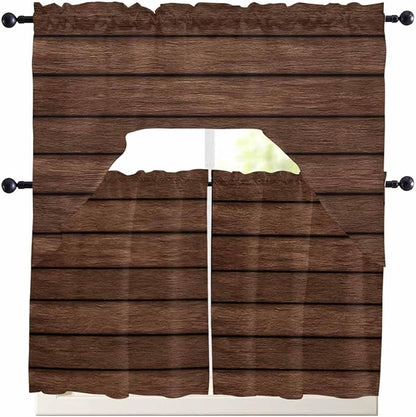 Brown Wooden Board Swag Kitchen Curtains Valance and Tier Set, Vintage Wood - Image 7