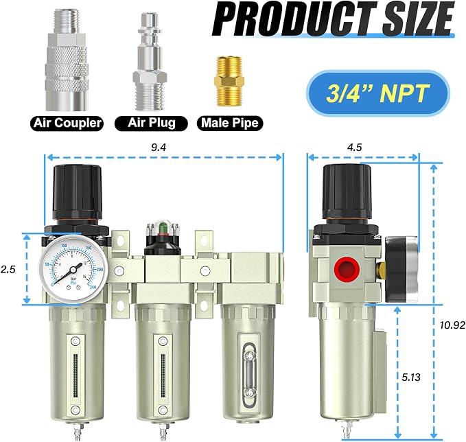 Heavy Duty Industrial Grade 3/4" NPT 3 Stage Air Drying System, Coalescing - Image 2